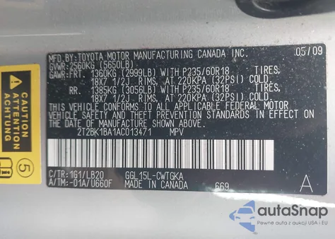 2010 Lexus Rx 350 from USA, damaged, VIN 2T2BK1BA1AC013471